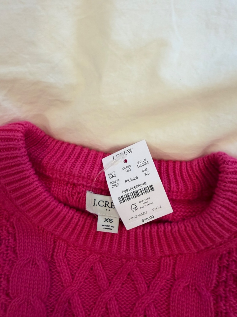 J.Crew Pink Cable-Knit Cotton Crewneck Sweater XS NWT - Picture 4 of 5